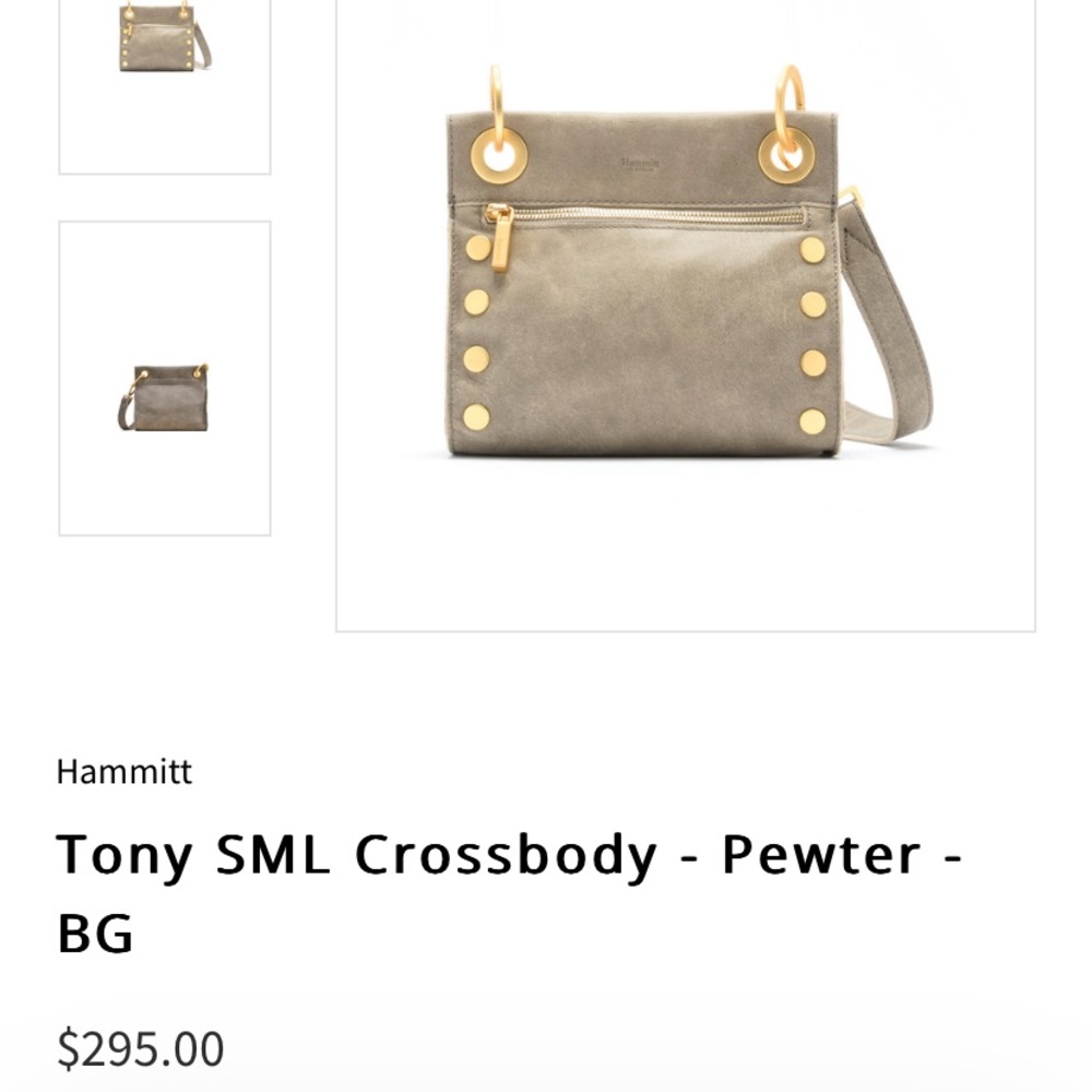 Hammitt Tony pewter taupe suede gold tone studded mini crossbody purse - Picture 10 of 10